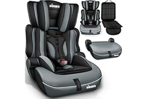 KIDUKU® Siège auto pour enfants avec Protection, évoluant avec la croissance, Norme ECE R129/03, de 9 kg à 36 kg (de 1 à 12 ans), Groupe 1 + 2 + 3 (Noir/Gris)