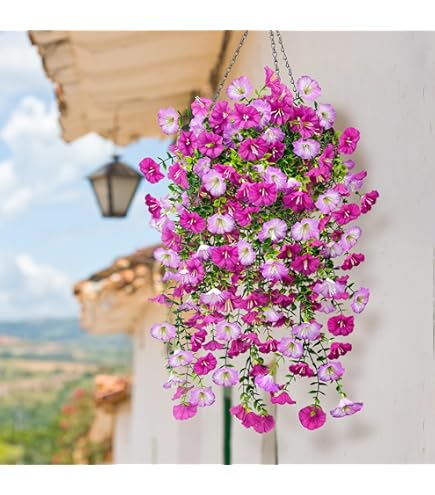 Amazon.de: Seidenblumen Ro Knstliche Petunienranke 65cm lila ZF   Hngepflanze mit 24 Blten & 10 Ranken  Textilfaser Kunstblume wie echt   Petunie hngend fr Hngeampel, Balkon & Wanddeko  Kunstpflanze