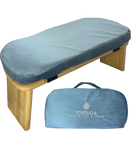 Panca Da Meditazione Pieghevole In Bambù – Ergonomica Con Cuscino, Inclinazione 5°, Per Seiza E Yoga, Portata 180 Kg, Colore Legno+grigio