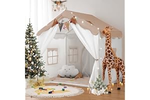 besrey 2 IN 1 Kinderzelt, Kinder Spielhaus Indoor mit Matte und Lichtern, Kinder Bettzelt,Spielzelt für Drinnen,Prinzessin Zelt, Kinderspielhaus, Kuschelecke Kinderzimmer Dekor ab 3 Jahre braun