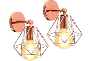 iDEGU 2 Piezas Lámpara de Pared Vintage Industrial 16CM Aplique Interior Diseño Jaula E27 Luz Ajustable Lámpara de Techo Iluminación para Dormitorio Pasillo Salon (Oro Rosa)