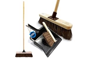 NEWMAN AND COLE Garden Broom and Dustpan and Brush Sets for Garden and Outdoor Cleaning, Leaf Collector Broom with Large Dustpan and 120cm Handle, Stiff Hand Brush, Serrated Edge for Debris, Brush and Pan Set