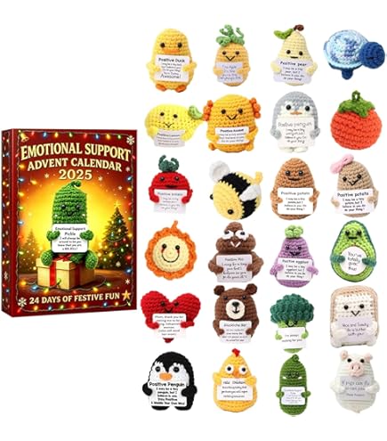 Adventskalender 2025 met emotionele ondersteuning, 24 dagen, kerstadventskalender met 24 unieke emotionele ondersteuningsgereedschappen, 2D acrylontwerp
