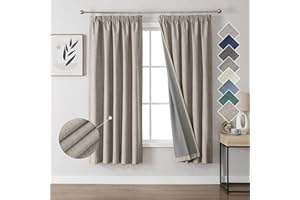 Joydeco 100% Blackout Curtains Bedroom 46 x 54 Inch Drop, Faux Linen Pencil Pleat Thermal Insulated Drapes with Coating Back Layers for Room Darkening Privacy Protection, 2 Panels, Linen Colour