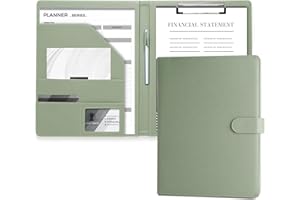 Mymazn Porte Documents A4, Document Porte Folio Pochette Porte Document Pu Cuir Porte Bloc A4 Range Documents Trieur Organiseur Portfolio Planchettes Porte-formulaires(Vert Sauge)
