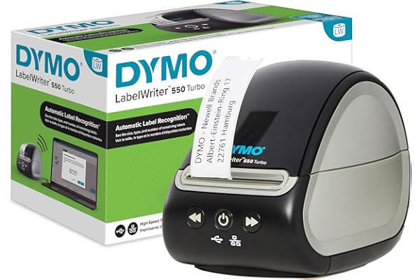 DYMO LabelWriter 550 Turbo imprimante d'étiquettes | Étiqueteuse avec impression thermique directe haute vitesse | Reconnaissance automatique des étiquettes | Prise UE 2 broches