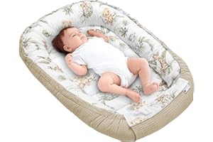 Medi Partners Reducteur de Lit Bebe - Réducteur Bébé 100x60x15cm Cocon et Naissance couffin Nid d'ange 100% Coton Gaufre (Safari avec Gris Gaufre)