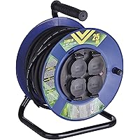 EMOS E 10P Profi-Kabeltrommel, 25m Kabel mit 4 Schuko Steckdosen, 2,5 mm2 Gummi, IP44, für Außenbereich, 3680 W, 230 V