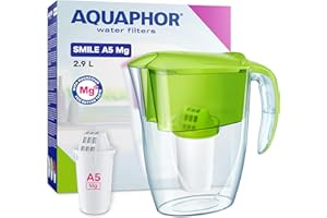AQUAPHOR Smile Carafe filtrante à eau – 2,9 L (Vert, 1 Filtre A5 avec Mg)