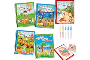 Damcyer 5 Pezzi Libro di Pittura ad Acqua per Bambini con 5 Penna Acqua, 5 Temi Riutilizzabile Magic Water Book, Libri ad Acqua da Colorare Bambini per Bambini da 3 Anni, Tema Animale