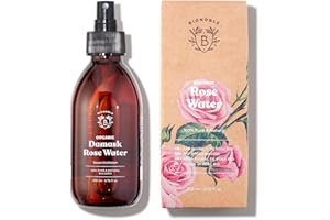 Bionoble Organic Rose Water 200ml - 100% Pure and Natural Damask Rose Hydrolat - Face, Eye Contour, Body, Hair - Glass Bottle + Spray
