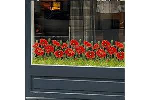 STICKERS4 Wild Poppy Static Cling Window Border - Remembrance Day Poppy Window Sticker