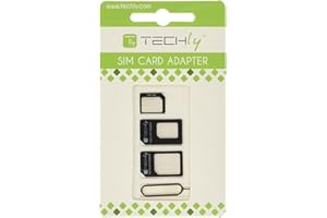Techly Adaptateur pour Carte SIM (4 en 1) Nano-SIM, Micro-SIM et SIM (I-SIM-3) Noir