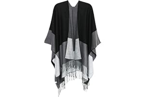 DiaryLook Ladies Printed Poncho Cape Reversibile Oversize Scialle Avvolgere Cardigan Aperto Davanti per Le Donne