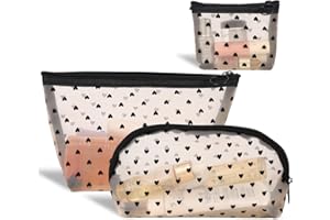 RYMAUP® 3 Stück Netz-Make-up-Taschen mit Herz-Aufdruck, Netz-Kosmetiktaschen für Damen, Mini-Reißverschluss-Netztaschen, tragbare Reise-Organisationstasche,Make-up-Beutel
