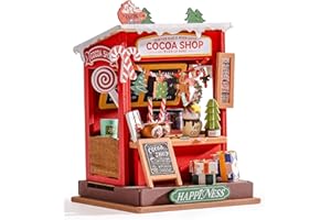 ROWOOD Kit De Maison De Poupée De La Boutique De Cacao De Noël, Maquette Maison A Construire Miniature DIY, Modèle en Bois, Cadeau Créatif d'anniversaire pour Adultes