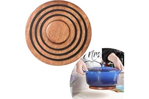 JISCULO Magnetic Wooden Trivet for le creuset Dutch Oven, Acacia Wood with Black Silicone Rings, Magnetic Pot Holder Stand Pad for le creuset Enameled Cast Iron Dutch Oven&Cast Iron Skillets etc, Wood Trivet