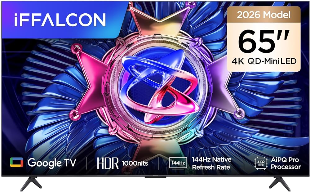 iFFALCON 65U95A 65 İnç Smart TV 4K QD-Mini LED Yüksek Parlaklık HDR 10+ Gaming Google TV, 144Hz Doğal Yenileme Hızı, ONKYO 2.1 Hi-Fi, Dolby Vision Atmos, MEMC, AI Modu, Game Master (2026 Modeli)