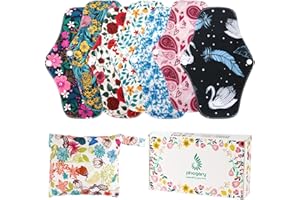 PHOGARY Compresas Reutilizables para Menstruación, Compresas de Noche Lavables para Flujo Menstrual Abundante, Juego de Compresas Grandes con Alas, Lavables, iIdeales para Uso por la Noche