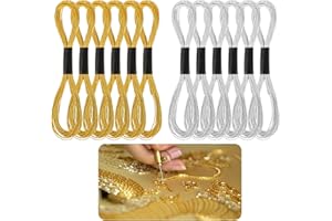 HAOHANEUP 12 Pcs Glitter Embroidery Floss, Metallic Embroidery Threads for Sewing Crafts, Gold and Silver Floss Cross Stitch Thread, Polyester Thread for Friendship Bracelet