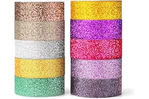 YUBX Zestaw brokatowych taśm Washi 10 kolorów, błyszczące dekoracyjne taśmy złote i srebrne folie maskujące zestawy taśm do rzemiosła, dla dzieci, do scrapbookingu, DIY, pakowania prezentów 15 mm