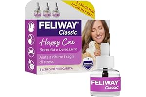 FELIWAY Classic 3x30 Giorni di Ricariche Calmanti per Diffusore di Feromoni, Confezione da 3x48 ml – Aiuta a risolvere i segni comuni di stress nei gatti e gattini, Raccomandato dai Veterinari