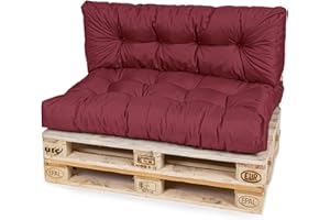 ‎TEXDEKO TexDeko® Garden Palettenkissen 120x80x18cm wasserabweisend UV - beständig In- & Outdoor Premium Sitzkissen gesteppt Palettenauflage für Europaletten (2-TLG Set, Bordeaux)