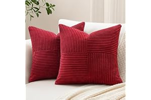Sungeek 2er Set Cord Kissenbezüge, Kreuz Streifen Muster Kordsamt Kissenbezug Sofakissen Dekokissen Patchwork Design Deko Zierkissenbezüge Kissenhülle für Wohnzimmer (50x50cm, Dunkelrot)