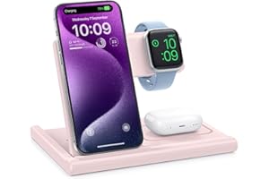 EXW Charging Station,3 in 1 Wireless Charger for iPhone 17/16/15/14/13Pro/12/11/XR/8, Fast Charger for Airpods Pro/3/2 and iWatch (Not Adapter,Pink)