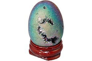 mookaitedecor Agate Géode Oeuf Statue Decoratifs avec Support Bois,Reiki Pierres et Cristaux Lithotherapie Collection