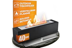 ‎FLAMMTAL flammtal Bioethanol Tischfeuer für Terrasse Balkon Garten Tisch Deko - Auslaufsicherer Tischkamin Outdoor [2h Brenndauer] - Verstellbare Flamme - Bio Ethanol Kamin aus Beton 40cm lang (Anthrazit)