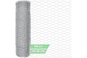 Yeepeo Chicken Wire 30cm × 5m, Galvanised Hexagonal Chicken Wire Mesh Roll Fine Garden Mesh Fencing Hot-Dipped Wire Netting for Garden Animal Enclosure DIY Craft (15×25mm Holes | 0.5mm Wire)
