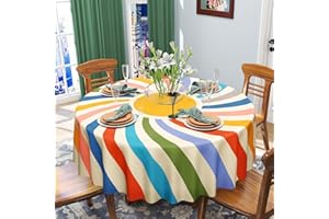 iEvery Sunshine Round Table Cloth Wipe Clean 150cm, Wipeable Sun Rainbow Tablecloth Circular Waterproof Stain-Resistant Polyester Table Cover for Kitchen Patio Garden Outdoor Home Decor