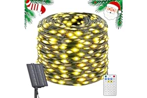Amzxart Guirnalda Luces Exterior Solar, 52m 500LED Luces Navidad Exterior Solar, 19 Modos, Ip65 Impermeable Luce Solares Exteriores, Apto Para JardíN, Patio, áRbol de Navidad, Blanco CáLido