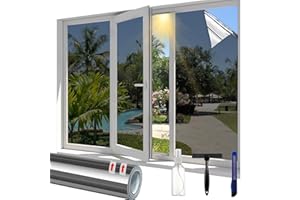 Linarun One Way Window Film Privacy Heat Reflective Privacy Film for Glass Windows Daytime Anti Glare Mirror Tint Sun Blocker for Home Office, Silver 40 * 200 cm