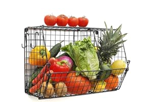 ChasBete Cesta Colgante Frutero Pared con Ganchos S, Cesta Metalica Rejilla Prémium, Organizador Cocina/Estanteria Baño Pared