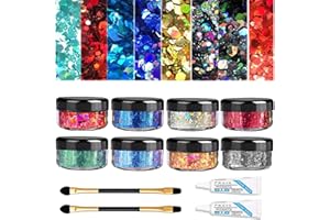 TONGYEND Face Glitter Festival with Glue,Cosmetic Glitter Face Paint Festival Accessories for Women Girls Face Body Hair Nail Polish & Makeup Sparkling Decoration (Includes Long Lasting Brush)-Set B