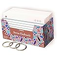 Turron Both Sides Ruled Index Flash Cards - Suitable for Study, Home and Work Notes - Free Binder Rings - 220 GSM Thick - 3 x 5 inches