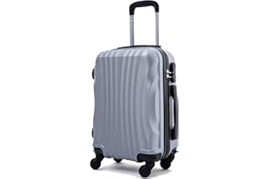 R.Leone Valigia da 1 Fino a Set 4 Trolley Rigido grande, medio, bagaglio a mano e beauty case 4 ruote in ABS 2037 (Argento, S Bagaglio a mano)