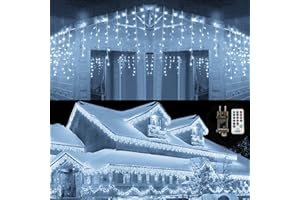 Qedertek Luci Natale Esterno Cascata 10M 432 LED Tenda Luminosa Bianca, Luci Natalizie Esterne con Telecomando, 8 Modalità, Timer per Decorazione Natale