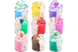 AXCOIUP 9 Pack Fluffy Cloud Slime Kit, with Rainbow, Grape, Strawberry, Ice Cream, Flower, Lollipop, Blue Slime Charms, Soft and Non-Sticky, Party Favors Fun Stress Relief Toy for Girls and Boys…