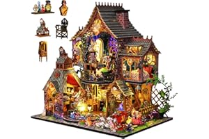Hlieeosfcn DIY Magic Bookstore Book Nook Kit,DIY Miniature Dollhouse Kit,Dollhouse Booknook Kit with Furniture and LED Light,Model Building Kits for Adults,Creativity Crafts Gift for Adults Teens