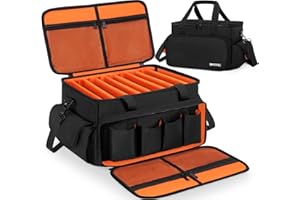 OUUTMEE DJ Cable File Bag - DJ Wire Storage Bag, 1680D Nylon DJ Equipment Organiser Gig Bag with Removable Dividers & Padded Base, Travel Wire Bag for Professional DJ Gear, Music Accessories (Large, Orange)