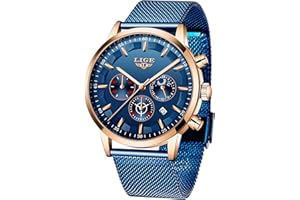 LIGE Hommes Montres Mode Noir Acier Inoxydable Imperméable Chronographe Quartz Analogique Regarder pour Homme Affaires Habiller Regarder