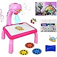 Toyshine Dino Theme Smart Projection Drawing Board with Music Include Art Supplies Doodle Table Kit | Trace and Draw Projector Toy for Kids Age 3+ (Pink)