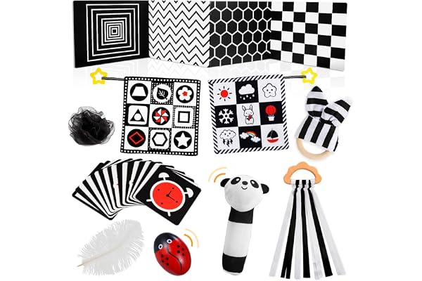 HappyKidsClub Jouet Bebe 0-12 Mois, Livre Carte Montessori Sensoriel en Tissu Noir et Blanc Bebe Cadeau Naissance Fille Garcon Jouets d'éveil Jeux Bebe