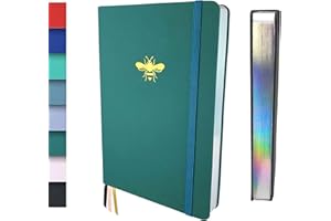 Schloss Planner A5 Bullet Journal | 180 g/m² extra dickes Bambus Papier | 160 Seiten | Gepunktet/Dot Grid | Nachhaltiges Notizbuch/Tagebuch | Silberner Buchschnitt (Biene, Grün)