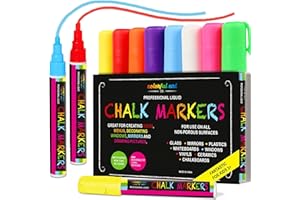 Colorful Art Co. Liquid Chalk Pens - Set of 8 Neon Colors - Washable Chalkboard Markers for School Blackboard, Menu Board, Mirror, Ceramics, Car Window Glass, Easy to Erase