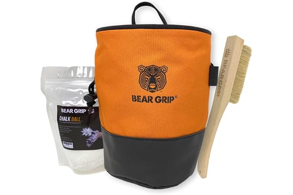 BEAR GRIP Sac à magnésie de qualité supérieure pour escalade avec ceinture de taille boule de craie et brosse.