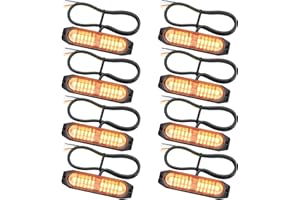 EYPINS 8PCS 12-LED Amber Strobe Lights - IP65 Waterproof, 22 Flashing Modes, 12V/24V Surface Mount Emergency Beacon for Trucks & Vehicles
